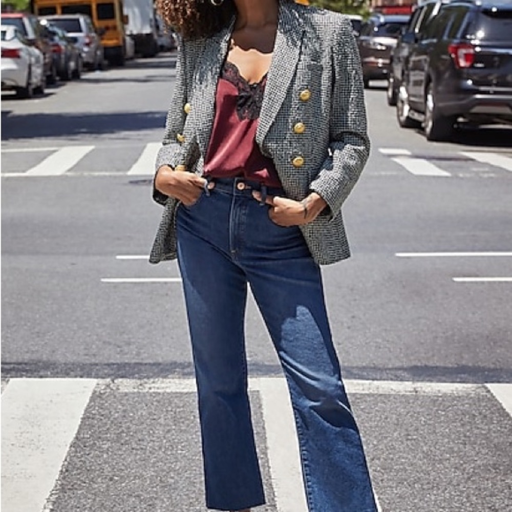 Express Houndstooth Boucle Button Double Breasted Blazer Jacket